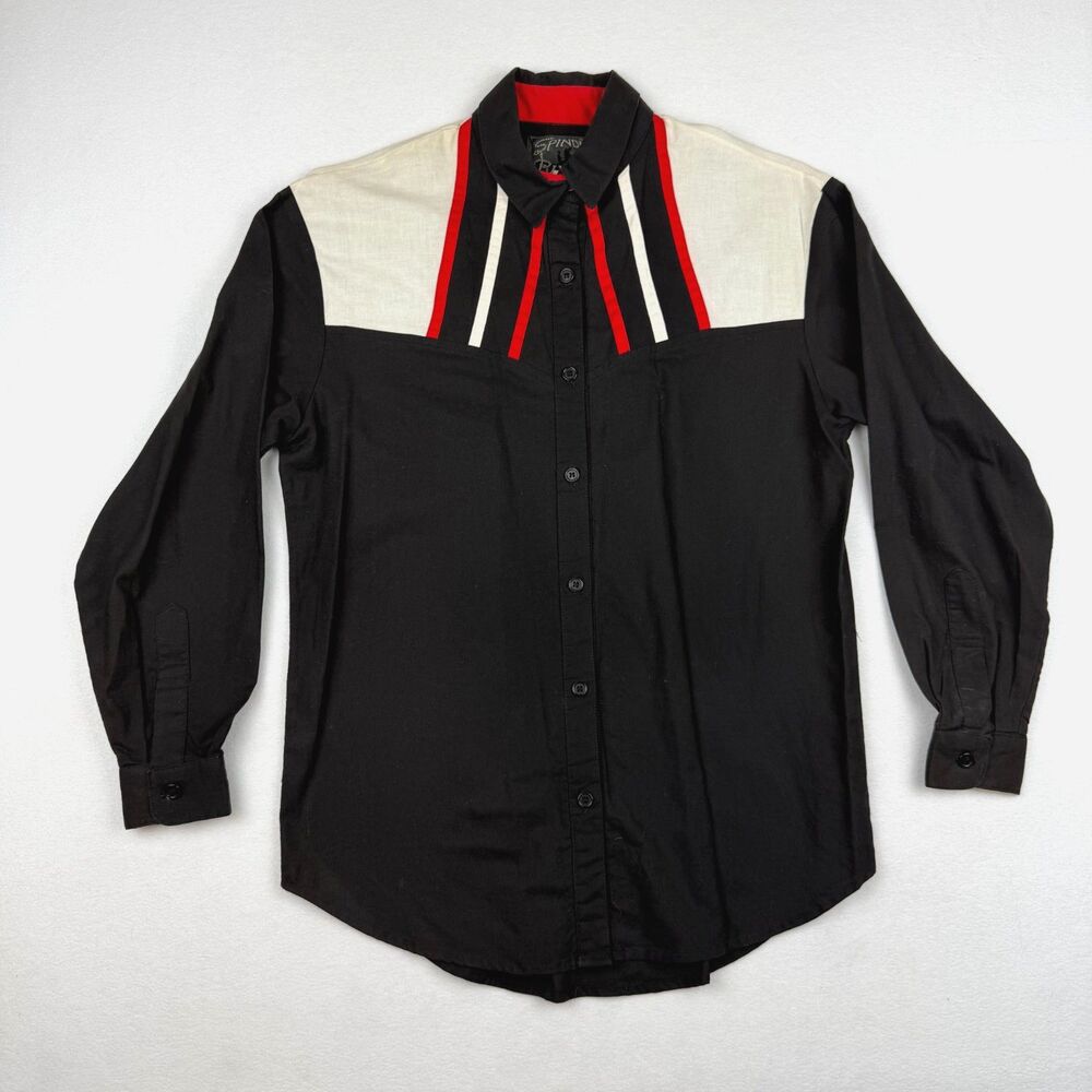 Vintage Spindle River Western Shirt Black Colorblock Striped Cowboy Retro S